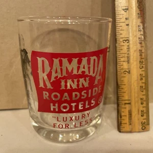 Vintage RAMADA INN ROADSIDE HOTELS "Luxury for Less..." Butler Logo Water Glass - Picture 1 of 5