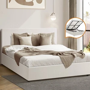 Oikiture Bed Frame Queen Double King Single Size Gas Lift Base W/ Storage Boucle - Picture 1 of 60