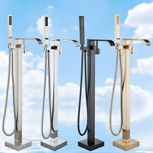 Freestanding Bath Taps Waterfall Mixer Bathroom Tub Floor mount Taps with Shower - Picture 1 of 73