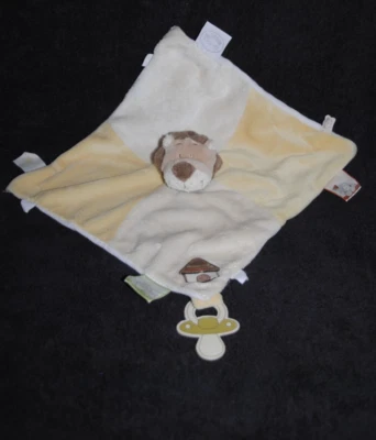 🦁Doudou plat lion jaune blanc NOUKIE'S NOUKIES Jungle attache tétine TTBE - Photo 1/2