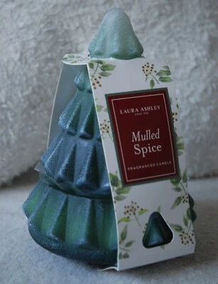 Laura Ashley Green Mulled Spice Scented Candle Glass Christmas Tree 200g / 23cm - Image 1 of 4