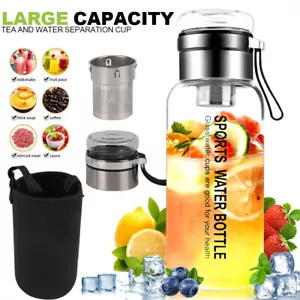 1L Glass Water Bottle BPA Free Sport Gym Drink Flask w/ Stainless Steel Strainer - Picture 1 of 23