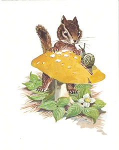 NOTA Maurice Day•Ardilla y Caracol de Animal Whimsey•4x5 De Colección - Imagen 1 de 1