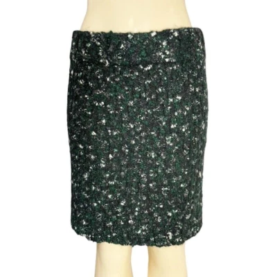 Kenar Verde Moteado Tejido Lana Calce Moderno Falda Recta Elastizada Hasta la Rodilla M Foto 1 de 4