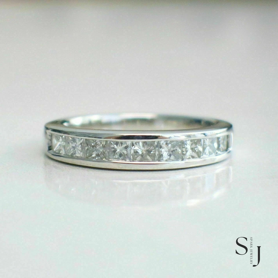 4CT Princess Cut Moissanite Half Eternity Wedding Band Ring Solid 14k White Gold - Image 1 of 4