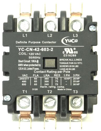 YuCo YC-CN-42-603-2 60A 600V 3P DP Contactor 120V Coil fits Siemens 42EF35AF