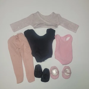American Girl Ballet Class Pink Dress Tights Slippers Silver Crop Top Outfit - Picture 1 of 9