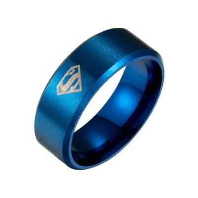 Superman Emblem Blue 8mm Stainless Steel Ring .. USA SELLER  .. LIMITED SUPPLY - Photo 1/2