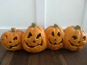 Vintage Halloween Trendmasters Pumpkins Jack O Lantern 4 in a Row Lighted Foam - Picture 1 of 9