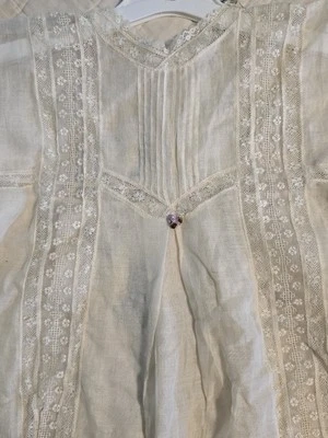 Antique Vintage Victorian Linen & Handmade Lace Girl's Christening Gown Dress - Image 1 of 4