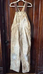 Vintage Carhartt Bib Overalls Men 34x32 Double Knee Quilt Lined R02-BRN USA Made - Picture 1 of 13