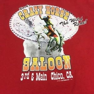 Vintage 90’s Buck’s Crazy Horse Saloon Chico California T Shirt 2XL Red Hanes - Picture 1 of 15