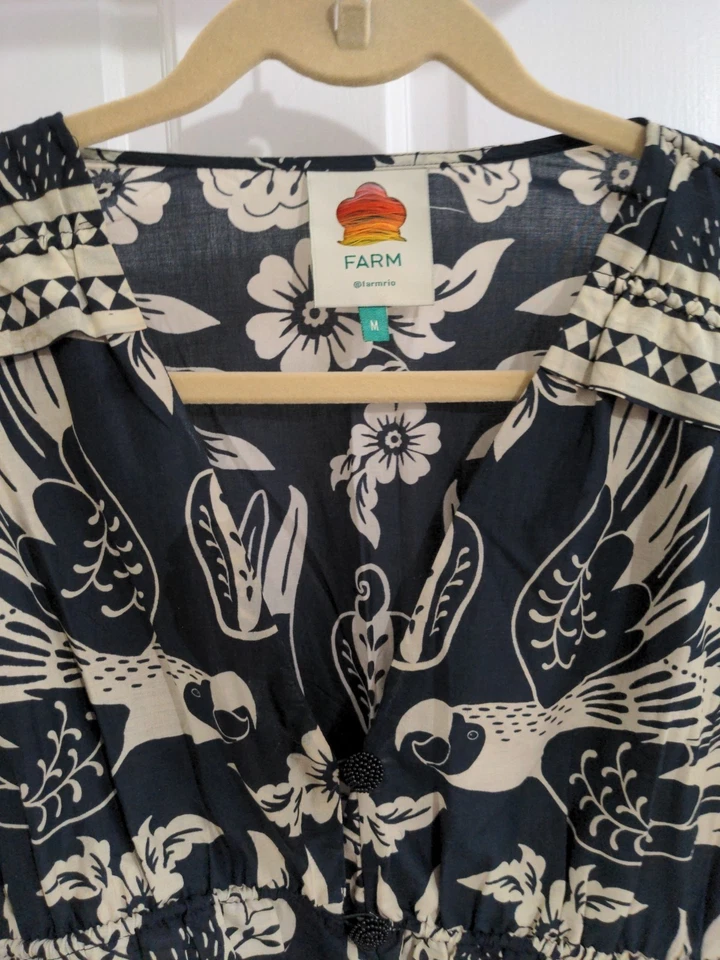 ФЕРМА RIO черный и бежевый цветочный ара льняной смеси рубашка размер M новый без ЯРЛЫКОВ - Изображение 1 из 4