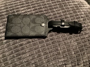 BN New Coach Leather & Canvas Luggage Tag - Black Signature - Picture 1 of 8