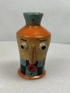 Atemberaubende Chet Salustri Ton Studiokeramik Künstler signiert abstraktes Gesicht Vase 4,5" - Bild 1 von 12