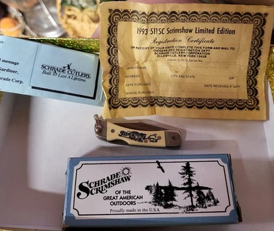 L@@k!!! Schrade 511 SC 1993 Limited Edition Scrimshaw Knife w/ Box & Certificate - Image 1 of 4