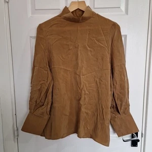 COS Bluse UK 10 beige braun hochgeschlossen 100% Cupro Langarm EU 38 - Bild 1 von 12