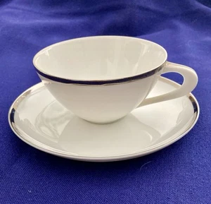 Sango "Pallas" Flat Cup & Saucer Fine China White Platinum Border 5.5 Japan vtg - Picture 1 of 8