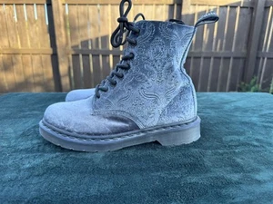 Dr Martens 1460 Brocade Paisley Emboss Grey Soft Velvet Grey, Boots, Size Uk 5 - Picture 1 of 15