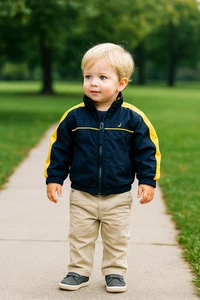 Nautica 3T Boys Lined Windbreaker Full Zip Logo Navy/Gold Elastic Sleeve & Waist - Picture 1 of 11