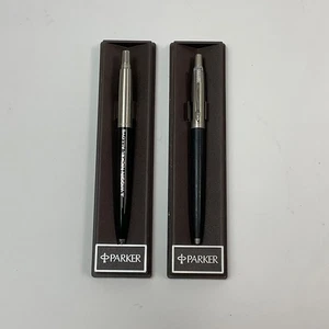 2x Parker Pens Black And Silver Toned In Boxes - Picture 1 of 11