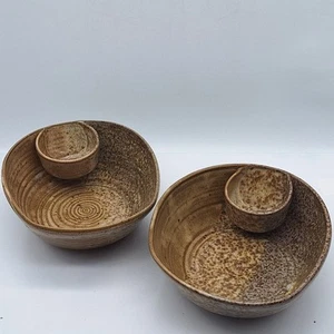 2 Chip and Dip Bowls Pottery words on side "Alcachofa" Artichoke - Picture 1 of 13