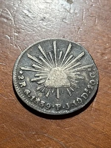 1839 Go PJ 2 REALES MEXICO SILVER - Picture 1 of 4