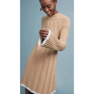 Vestido Suéter Anthropologie Mezcla Lana Beige con Borde Azul Pálido Para Mujer S - Imagen 1 de 15