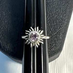 Sterling Silver Amethyst Natural 1ct Sun Burst Ring SIZE 5 - Picture 1 of 5