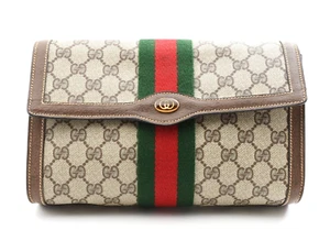 Vintage GUCCI [Rank A] GG Supreme Sherry Line Clutch Bag Purse Flap Authentic - Picture 1 of 14