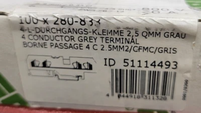 280-833 WAGO QTY 100 4-CONDUCTOR THROUGH TERMINAL BLOCK - Image 1 of 4