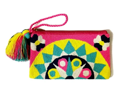 Auténtico Bolso Clutch 100% Wayuu Tamaño Mediano Vibrante Rosa Amarillo Colores Foto 1 de 3