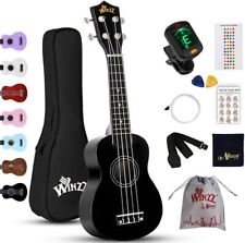 Winzz Soprano Ukulele Starter Kit For Beginners - Black, Clip-On Tuner, Extra for sale
