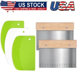 Bench scraper kitchen 2Pcs Stainless Steel Dough Scraper 3Pcs PP Food Scraper - Picture 1 of 8