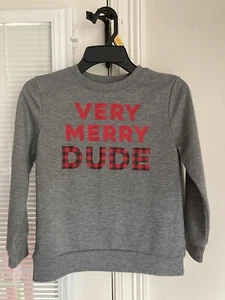 Very Merry Dude Gray Sweatshirt Boys XS 6/7 From North Pole Trading Co EUC - Picture 1 of 3