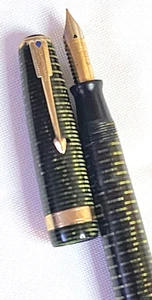 VINTAGE 40's PARKER VACUMATIC STRIPED FOUNTAIN PEN EMERALD PEARL MAJOR DIAMOND - Picture 1 of 24