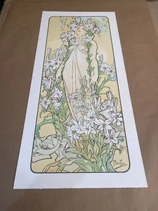 Alphonse Mucha, 1970's Lithograph “ Lily “ Art Nouveau Fine Art Print - Picture 1 of 4