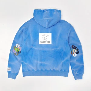 GOTOFREE LONG SLEEVE BLUE G PATCHWORK HOODIE HOODED HOODIE SWEATSHIRT JUMPER - Picture 1 of 8