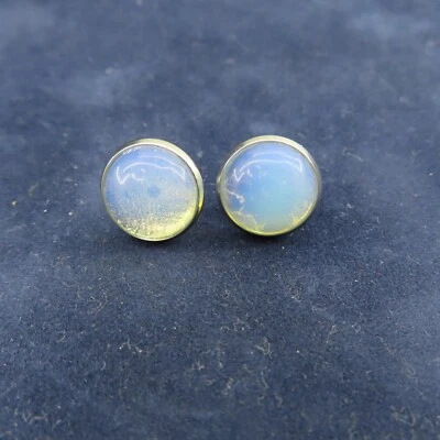 Aretes redondos de acero inoxidable blanco lechoso de piedra lunar natural 12 mm Foto 1 de 4