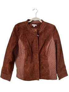 Isaac Mizrahi Live Suede Quilted Full Zip Moto Jacket Womens 18W Neutral Tan Y2K - Picture 1 of 7