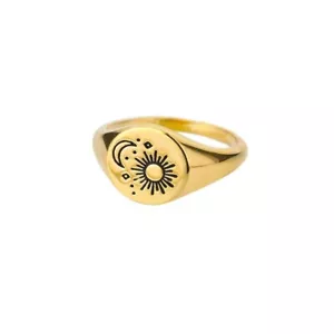 Anillo de oro 18K sol luna, anillo de sello solar, anillo de sello solar tarot - Imagen 1 de 7