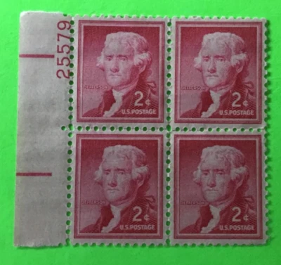 71 year 0LD Block of Thomas Jefferson 2 cent US stamps #1033 1954  Low Shipping - Image 1 of 3