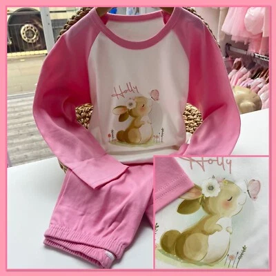 Personalised Girls Easter Pyjamas 0-10y Easter Pjs Bunnie Rabbit Butterfly Gift — 第 1/4 张图片