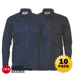 10 x DNC Workwear Mens 3 Way Cool Breeze Cotton Work Shirt Long Sleeve New 3224 - Picture 1 of 4
