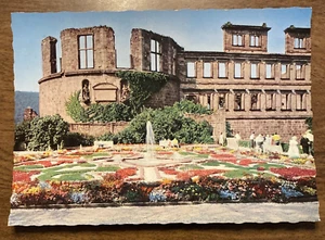 Postal antigua del castillo de Heidelberg jardín Alemania ruinas flores fuente P9k14 - Imagen 1 de 8