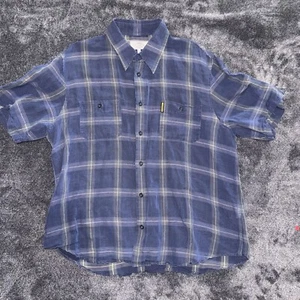 Armani Jeans Button Up Shirt Mens XL Blue Made Italy Short Sleeve Ramie - Picture 1 of 8