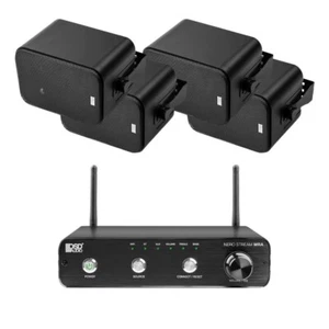 Bluetooth Outdoor Sound System - 4 Black Patio Speakers + App Control Amplifier - Picture 1 of 9