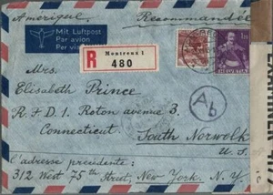 1943 WWII Switzerland Airmail Cover Montreux to New York Pan Am Clipper - Picture 1 of 2