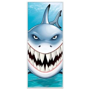 Luau Pirate SHARK ATTACK DOOR COVER Tropical Backdrop Birthday Party Decoration - Picture 1 of 7