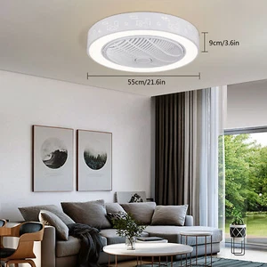23" 3 Speed Ceiling Fan With LED Light Enclosed Low Profile Bladeless+Remote - Picture 1 of 11